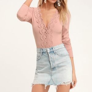 Come Back To You Blush Pink Lace Long Sleeve Bodysuit